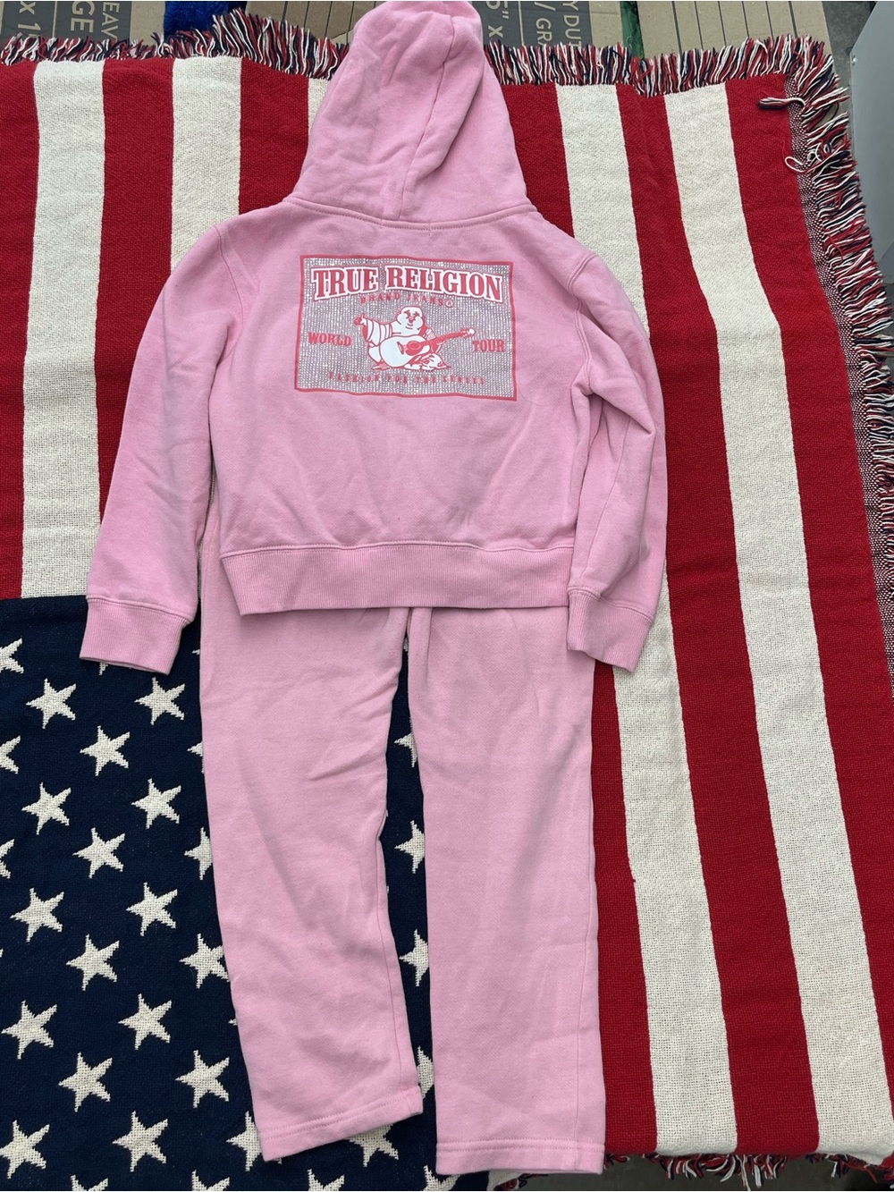 True Religion Pink Hoodie and Sweatpants Set Girls Size Medium 8